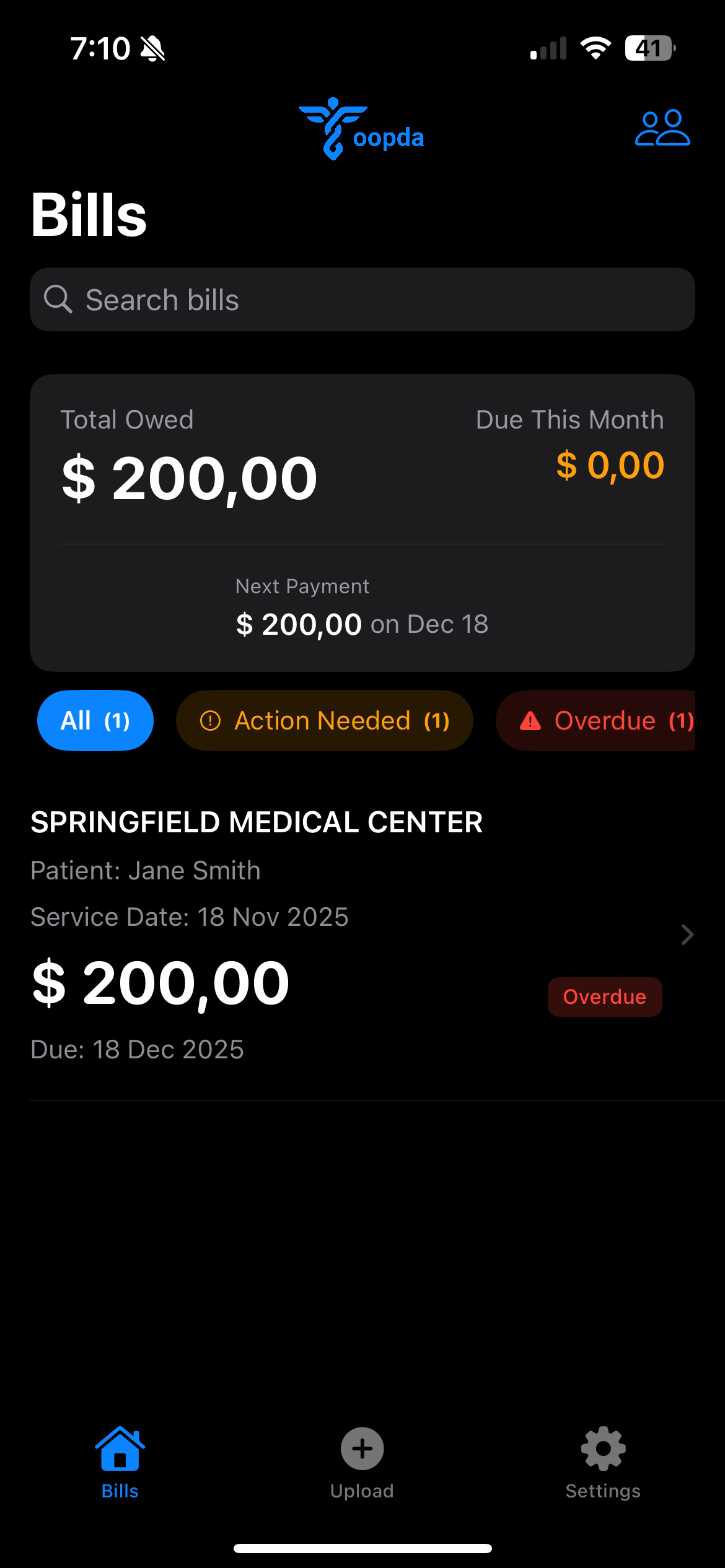 Bills list screen